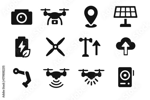 Obstacle drone icon quadcopter set gear wind eco arms camera sensor vector