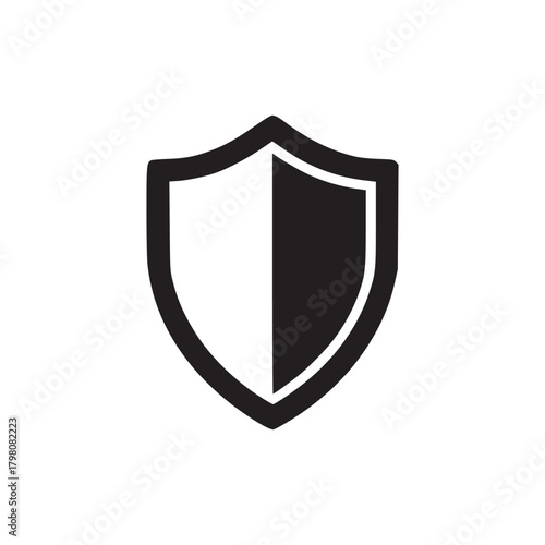 A simple black and white shield icon with half of the shield in black and half in white color