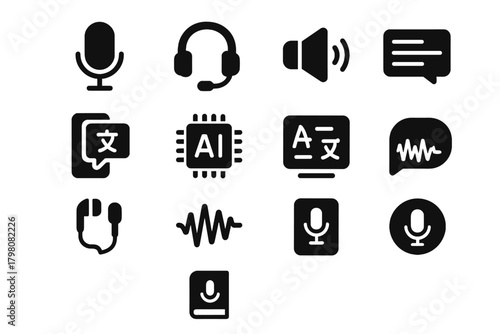 Icon earphones portable voice mobile wave language ai vector sound app translator