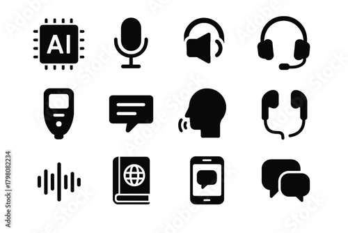 Voice sound language bubble icon speaker translator vector wave ai mobile