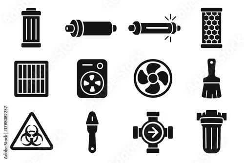 Sensor icons cartridge water biohazard vector carbon filter brush housing uv icon