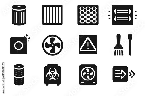 Vector bio biohazard portable filters icon sensor cleaning fan dust membrane uv