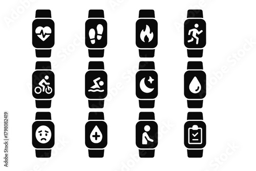 Reminder stress fitness monitor cycling tracker posture rate vector icon comprehensive calorie