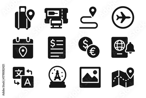 Pin tag luggage map vector icons tracker boarding reminder icon travel