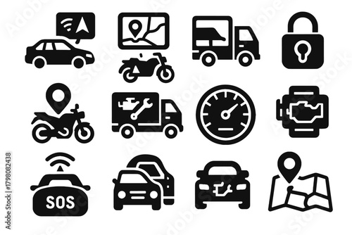 Icon vehicle car tracker prevention fuel monitor theft vector diagnostics speed