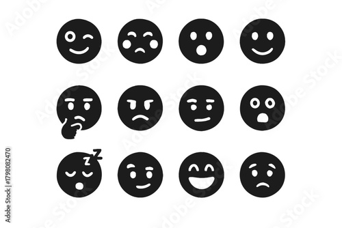 Icon worried puzzled face expressive avatar vector thrilled frown thoughtful blush icons