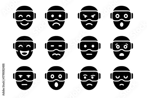 Angry emotion smile vr shocked face scared icons confused vector surprised icon