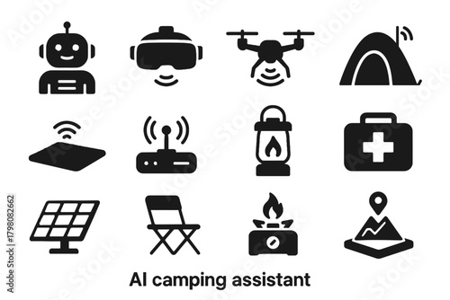 Smart stove headset hub emergency gear camping icon pad communication vr vector