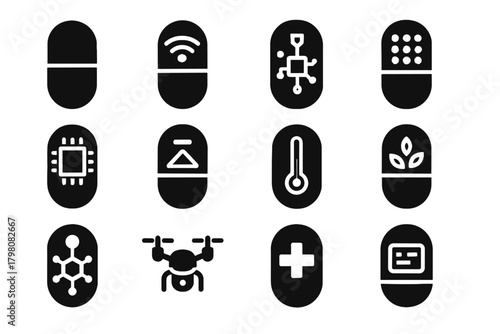 Vector chamber nutrient holographic sensor icons technology control temperature futuristic drone led