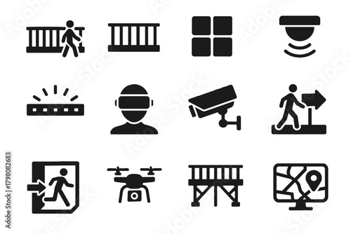 Pedestrian vector signage floor walkway icon emergency icons bridge drone exit deck