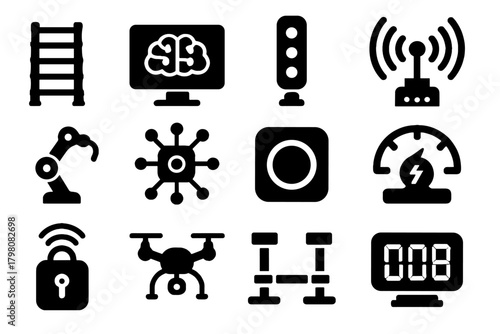 Lock sensor stop pads futuristic robotic icon vector ladder led emergency readout