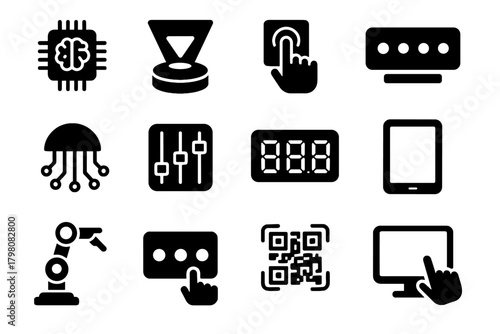 Robotic interface vector virtual readout icons icon hub display digital module buttons