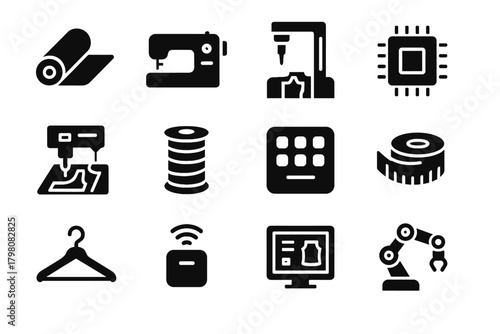 Garment icon icons machine vector led spool tailoring arm automated fabric cutter