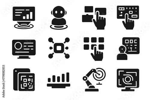 Vector screen set led robotic interactive virtual futuristic icon pointer indicators tablet