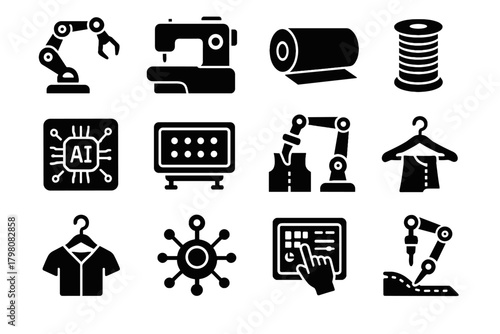 Icons measuring textile needle icon sewing robotic hanger smart vector ai thread