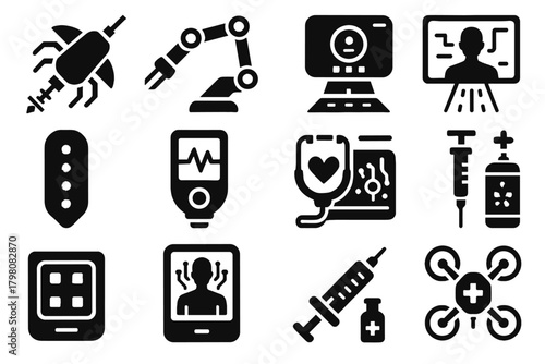 Arm pulse robotic vector display icon medical injector futuristic led sensor ai