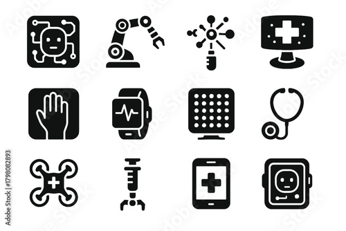 Icon injector ai drone interface digital panel pad holographic vector medical healing