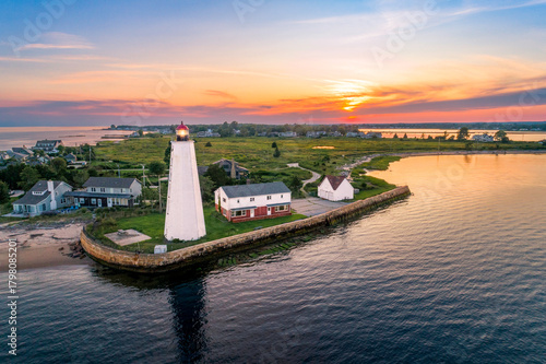 Lynde Point Lighthouse (also known as the Inner Light) and the keeper's house stand at the mouth of the Connecticut River, where it meets Long Island Sound in Old Saybrook, Connecticut, New England.