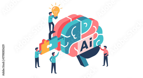 Collaborative Team Assembling an Artificial Intelligence Brain Concept.