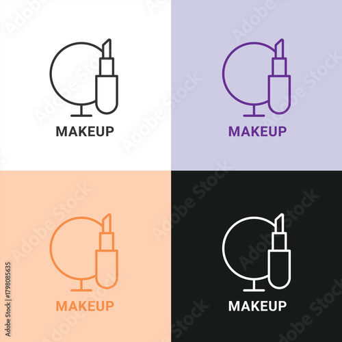 Makeup and Cosmetics Icon with Lipstick and Vanity Mirror for a Beauty Salon, Cosmetics Store, and Makeup Artist Logo.