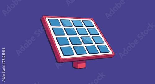Cartoon Solar Panel Illustration on Blue Background.