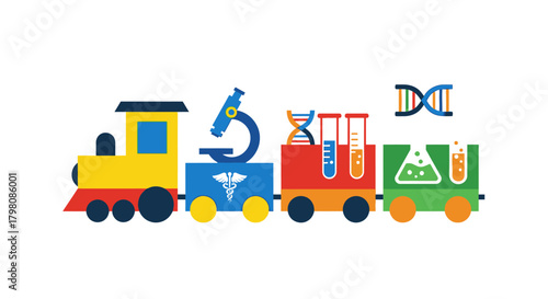Colorful Science Train Illustration for Education and Innovation.