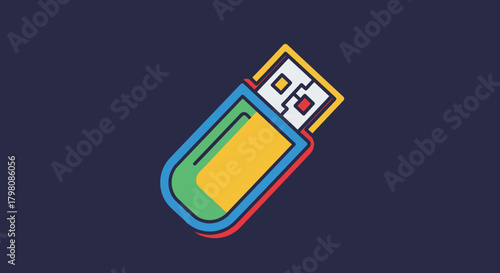 Colorful USB flash drive icon illustration on a dark background.