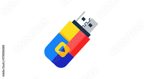 Colorful USB flash drive, modern data storage device, digital information.