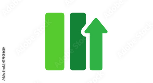 Green Bar Chart with Upward Arrow Representing Growth and Progress.