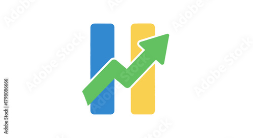 Growth Arrow on Blue and Yellow Bars - Business Success.