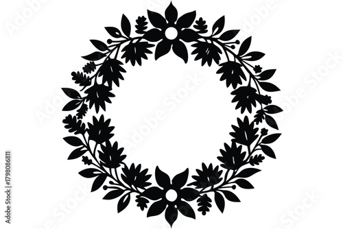 floral christmas wreath vector icon silhouette ill