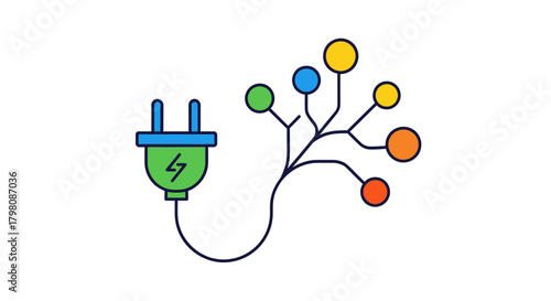 Power Plug Connecting to Multiple Data Points Illustration.