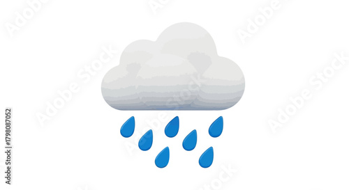 Rainy Cloud Illustration - Weather Concept with Droplets.