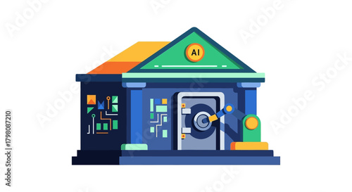 Secure AI Powered Bank Illustrating Financial Technology.