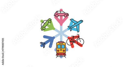Transportation Medley - A Colorful Illustration of Various Vehicles.