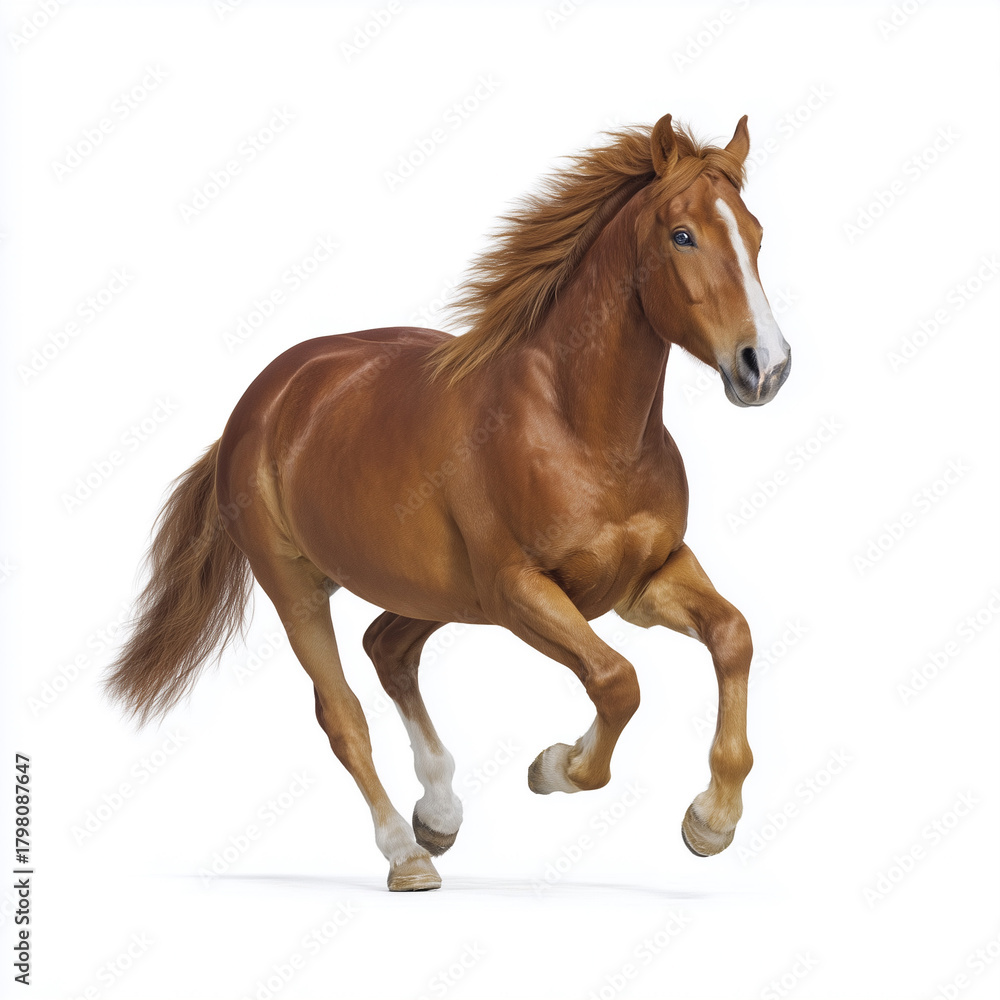 Fototapeta premium Strong chestnut horse galloping in motion