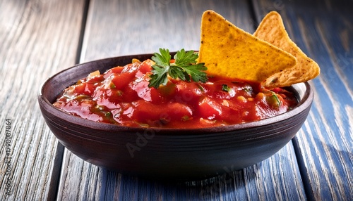 bowl of salsa sauce with nachos