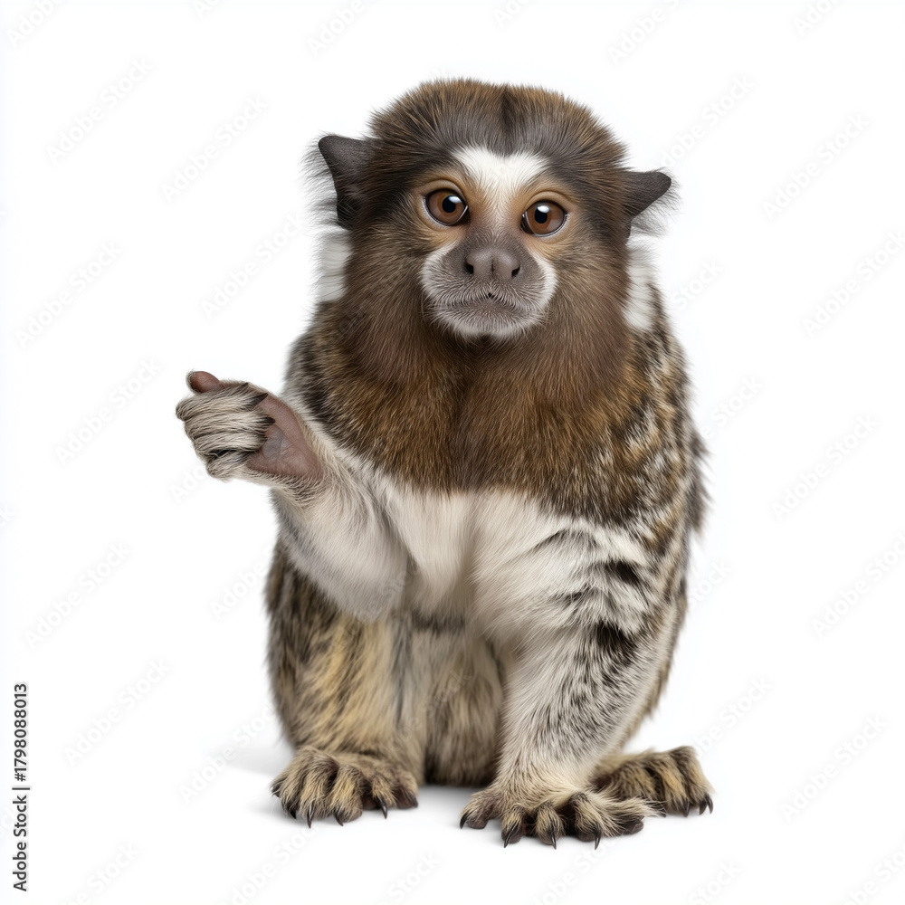 Obraz premium Marmoset monkey sitting with raised hand