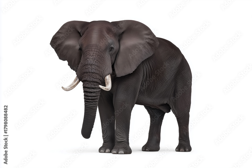 Obraz premium African elephant with tusks isolated on white