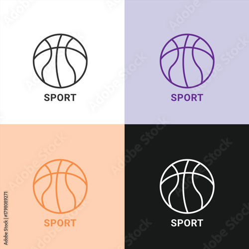 Basketball Sport Line Art Icon - Minimalist Symbol for Team Games, Athletic Equipment, and Fitness Activities.