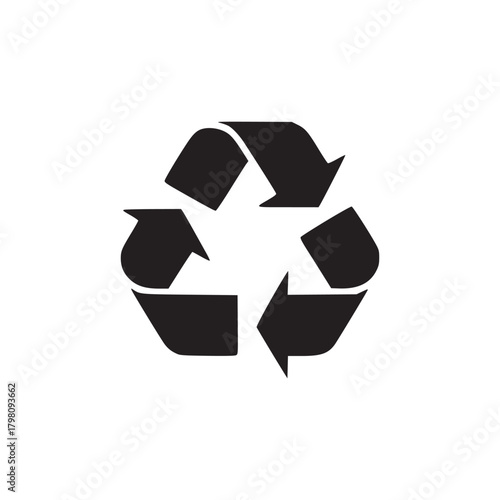 A centered black recycling symbol on a white background indicating environmental responsibility and sustainability