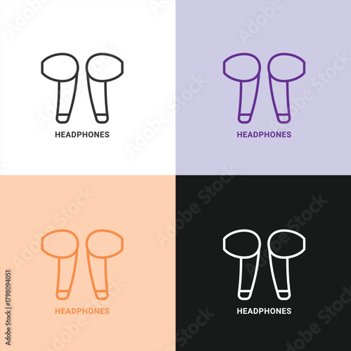 Wireless Earbuds and Headphones Line Art Icon Set for Listening to Music, Audio, Podcasts, and Bluetooth Connectivity.