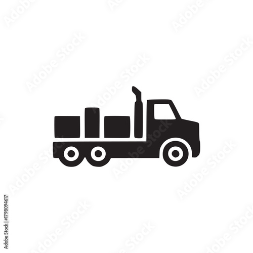A simple black and white graphic of a truck carrying cargo on a white background illustration style