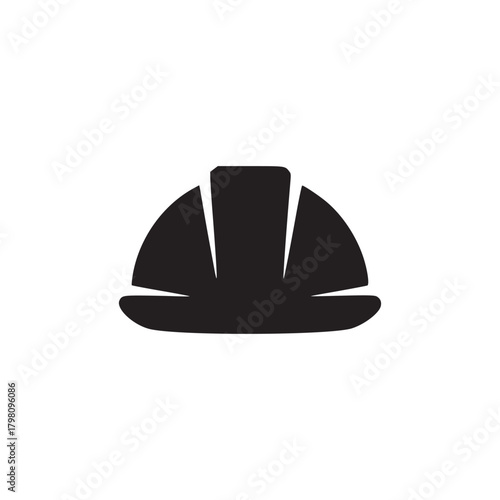 A simple graphic of a black construction hard hat on a plain white background in minimalist style
