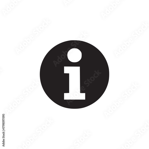 A simple black circle containing a white lowercase i and a dot on a white background space icon