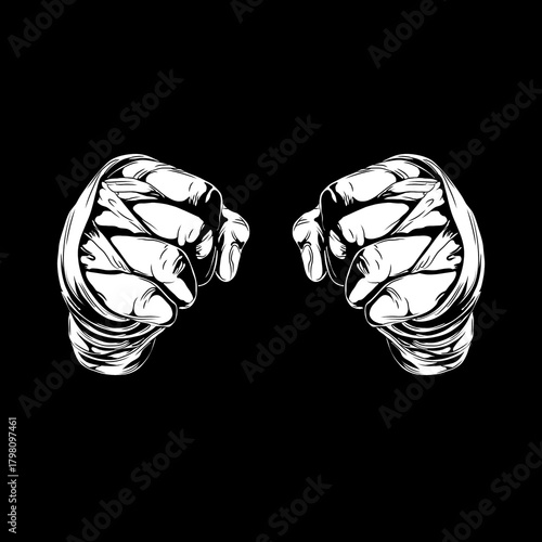 powerful clenched fists punch vector illustration