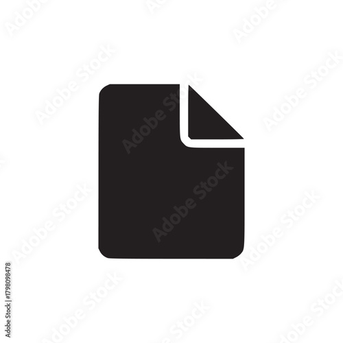 A simple black file icon with a folded corner on a plain white background in a minimalist style