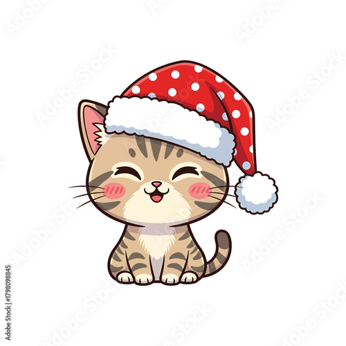 Cute kitten wearing a santa hat