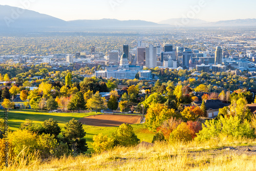 Morning view from Ensign Peak overlooking Salt Lake City and the Utah State Capitol