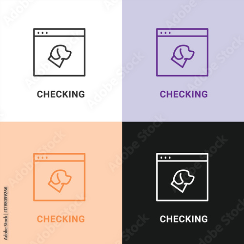 Pet Checking and Dog Verification Icon with a Canine Head in a Website Browser for Online Veterinary Services, Pet Health Records, and Animal Monitoring App.